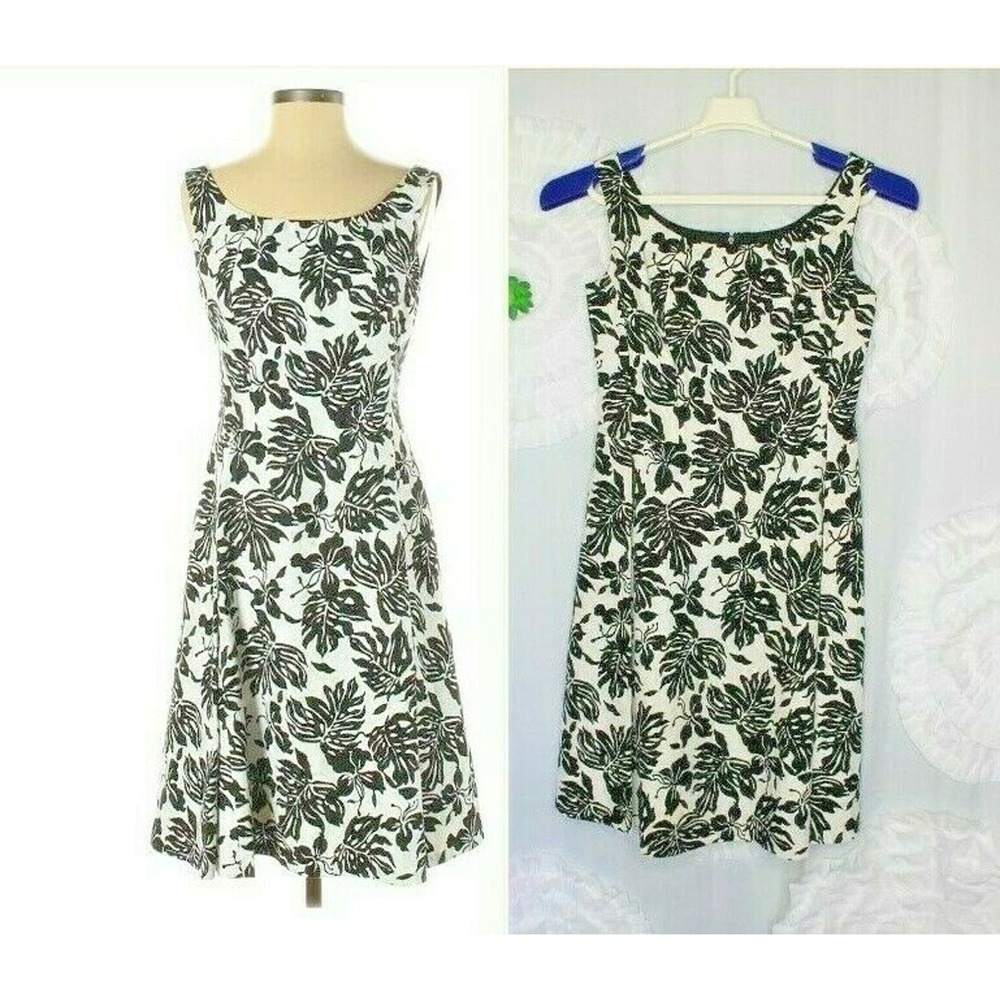 Lafayette 148 Dress Women's Size 2 Black White Floral Sleeveless Cotton Lined
